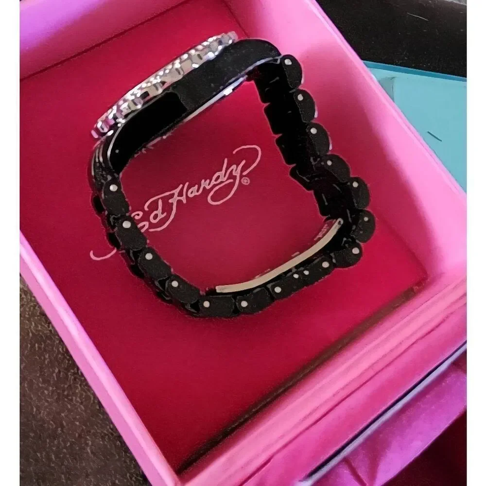 ED HARDY Black Love Kills Slowly Rhinestone Bezel Watch~Boxed